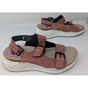 Bionica Sandals‎ Womens 8.5 Red Leather Olin Slingback Desert Rose Strappy Sport